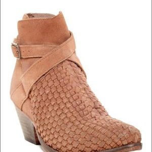 Tan woven suede leather ankle boot